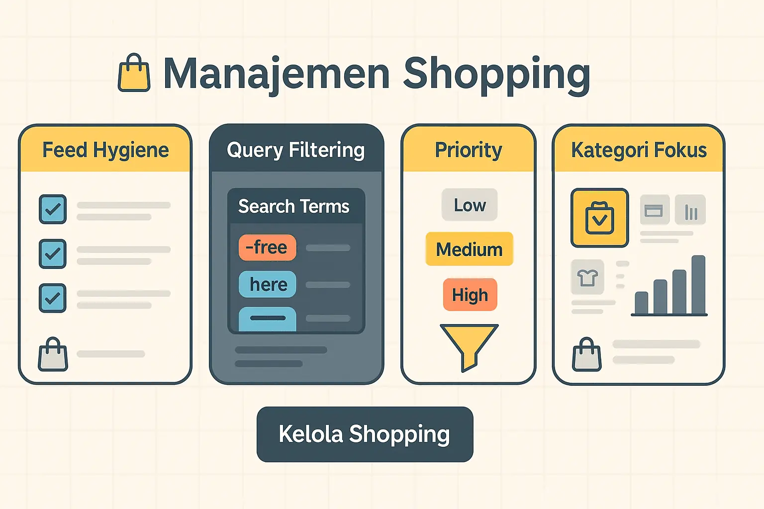 Cover layanan Jasa Kelola Google Shopping dengan ilustrasi optimasi listing produk