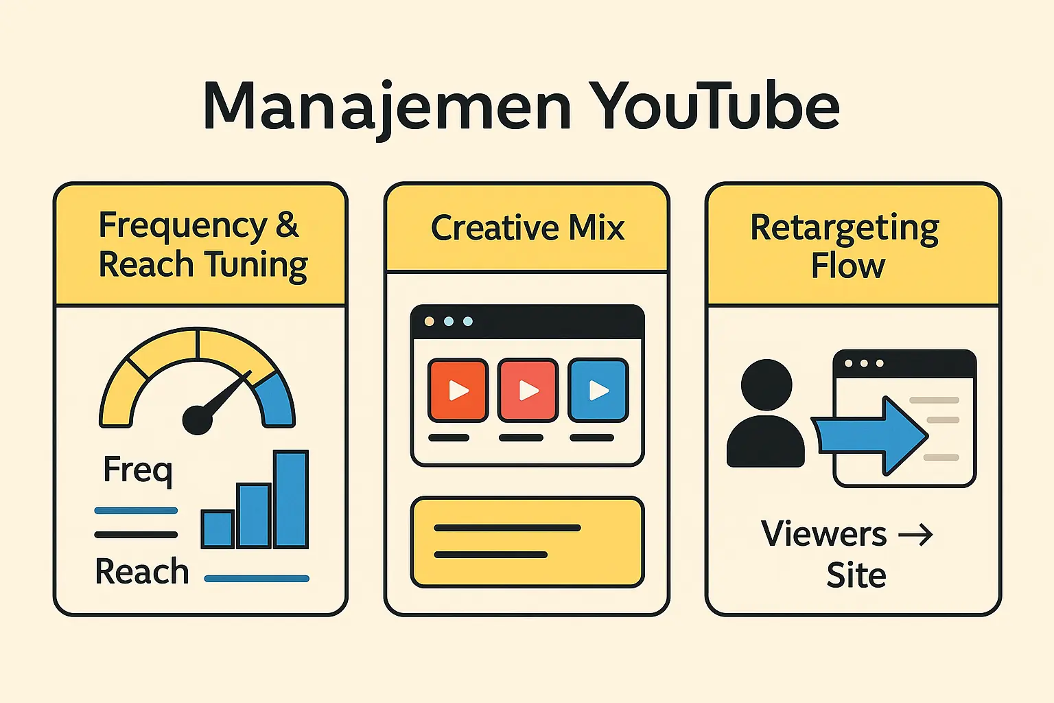Cover layanan Jasa Kelola Iklan YouTube dengan ilustrasi optimasi view dan engagement