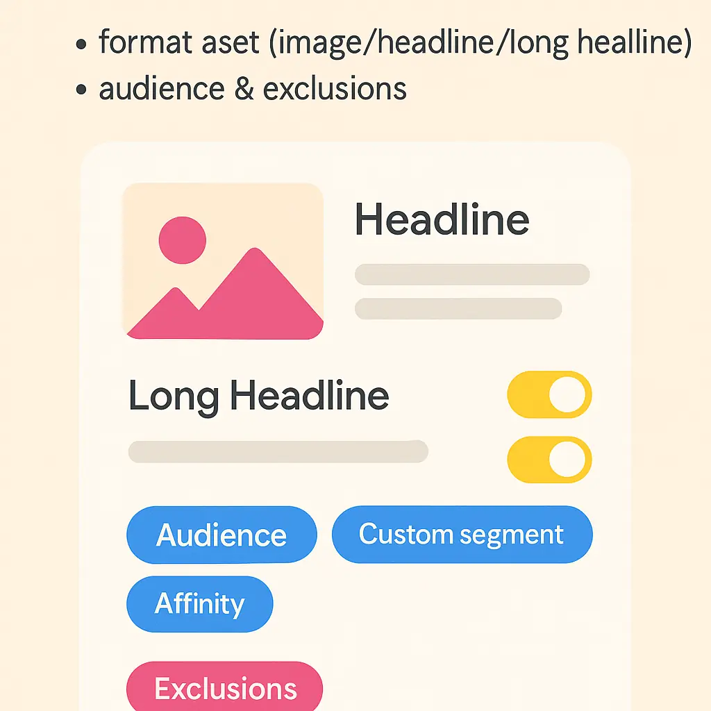 Cover layanan Jasa Setup Discovery Google Ads dengan ilustrasi feed dan card iklan